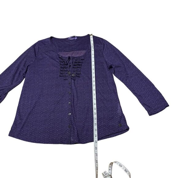 Mexx Purple Scoop Neck Sheer Top Blouse 3/4 Roll Up Sleeves Button Up Ruffle XL - Picture 11 of 15